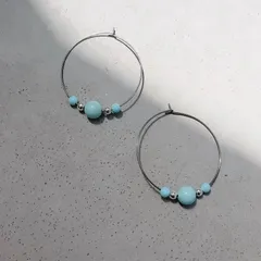 サージカルステンレス 輪っか フープ ピアス ターコイズ 天然石 大ぶり