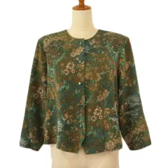 浪漫街道 レトロ ヴィンテージ 日本製 ブラウス ノーカラー 花柄 13 緑 グリーン