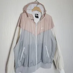 110_ Nike(ナイキ） ウインドランナー 防風 フーディー パーカー ジャケット アイボリーグレーピンクのサムネイル