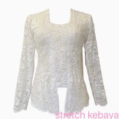 Kebaya 長袖 ストレッチ クバヤ 白 レーストップス バリ島 インドネシア 民族衣装