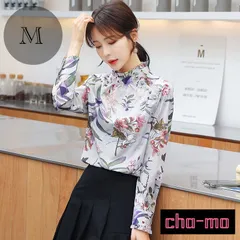 残り2着　レディース長袖花柄ブラウス　シャツ　ネックフリル　レディース　大人かわいい韓国風