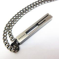 ※ GUCCI グッチ Gロゴ カットアウトG ネックレス Ag925 ペンダント チェーン シルバー925 ブラック 黒 アクセサリー メンズ E073B ★3889