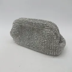 ◇ Θ◎ ノーブランド ビジュー装飾 パーティフォーマル 2way ショルダー クラッチバッグ シルバー系 レディース E  【1506190011226】