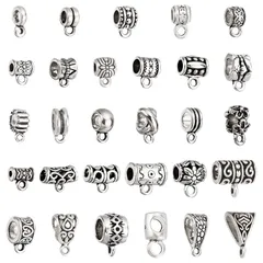 PH PandaHall 約120個/箱 合金 スペーサービーズ 30種 メタルビーズ カン付き チベット風 ペンダント 銀古美 チャーム 接続金具 アクセサリーキット 基礎パーツ ジュェリー製作 手芸用品 手作り素材 材料 アンティークシルバー