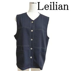 Leilian（レリアン）レディース　袖なしジャケット　夏用アウター レディース　ノースリーブジャケット　ベスト　インディゴ　シルバーステッチ　13号