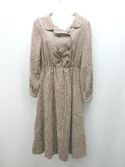 ◇ ◎ ParAvion ダブルボタン チェック柄 ウエストゴム 裏地 長袖 ひざ丈 ワンピース サイズone ブラウン レディース E  【1309250036173】