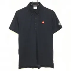 【超美品】ルコックゴルフ 半袖ポロシャツ ネイビー×黒 総柄 ボタンダウン メンズ M ゴルフウェア le coq sportif