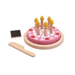 木製おままごと PLAN TOYS  バースデーケーキ Birthday Cake Set 3488 プラントイ ピンク ごっこ遊び