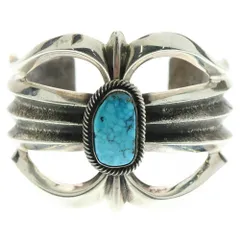 INDIAN JEWELRY (インディアンジュエリー) ナバホ族 Aaron Anderson アーロン・アンダーソン作 ローンマウンテン ターコイズ トゥファキャスト バングル ブレスレット シルバー