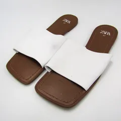 ザラ ミュール サンダル スクエアトゥ フラット 靴 白 レディース 37サイズ ホワイト ZARA 【中古】