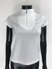 【USED】Callaway キャロウェイ ポリエステル ハーフジップ ハイネック 半袖 シャツ 市松模様 ホワイト 白 レディース S ゴルフウェア