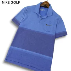 NIKE GOLF ナイキ ゴルフ 春夏 ロゴ★ DRI-FIT 吸汗速乾 ブロック 切替 ボーダー 半袖 ポロシャツ Sz.M　メンズ ネイビー