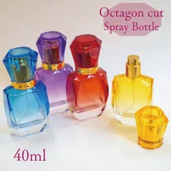 【 オクタゴン カット スプレー 瓶 】 40ml 1本 ゴールド ノズル 選べる カラー グラデーション 宝石 クリスタル ガラス エジプト 香水 容器 アラブ フレグランス パフューム 詰替 クリア サマー 涼 アロマ ハンド クラフト プレゼント ギフト