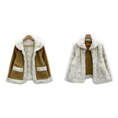 エムケー ミッシェルクラン MK MICHEL KLEIN フェイクムートンコート フェイクファーコート ショート丈 ステンカラー リバーシブル 38 ブラウン 茶色 /MS6のサムネイル