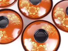 能登輪島塗 稲忠漆器店 金銀蒔絵椀10客 共箱 R》輪島塗 蒔絵付 吸物椀5客【稲忠漆器店】栞 共箱 241111え1