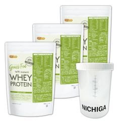 【NICHIGA／ニチガ公式】＜シェイカー セット＞ GRASS FED WPI instant ホエイプロテイン 1ｋｇ×3袋 【送料無料(沖縄を除く)】 GMO Free グラスフェッド 牛成長ホルモン不使用 TK2