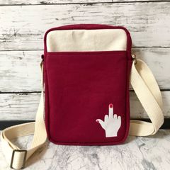 ★セール品(現品限り) 中指ミニショルダーバッグ オリジナル 縦型 ワインレッド ハンドメイド メンズ レディース ストリート ボディバッグ ポシェット