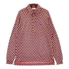 サイズ：M LE COQ GOLF ルコックゴルフ  長袖ポロシャツ ボタンダウン 総柄 レッド系 [240101502532] ゴルフウェア メンズ ストスト