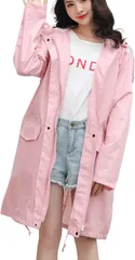 Fiorior ＼選べる着丈2種類／膝丈/ロング丈 レインコート おしゃれ レディース 通勤 通学 かわいい 撥水 防水 フード 自転車 バイク 梅雨 袋付き 長め シルエットが可愛い(ピンク,  L)