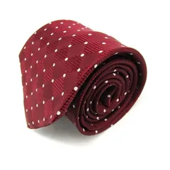 コムサイズム ブランド ネクタイ シルク チェック柄 ドット柄 メンズ レッド COMME CA ISM 【中古】