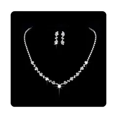 N-A シルバー ブライダル クリスタル チョーカー ネックレス ドロップ イヤリング セット フラワー ウォータードロップ Y型 ネックレス レディース キラキラ ラインストーン ウェディング ジュエリーセット, 金属 金属 クリスタル, キュービックジルコ