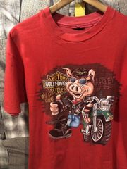 福岡出品　90年代 ★ 90's ★ HARLEY DAVIDSON ハーレーダビッドソン　豚 　ヴィンテージ　古着　プリントTシャツ　レッド　FK