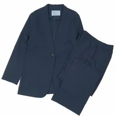 イネド INED リネン混 スーツ セットアップ ノーカラージャケット ノータックパンツ ネイビー サイズ9-11 レディース YBA6のサムネイル
