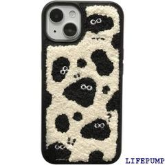 Kunyehdo スマホケース iPhone 15 ケース カバー 対応 iPhoneケース ぬいぐるみ かわいい 乳牛柄 牛柄 アニマル柄 韓国 おしゃれ もこもこ ふわふわ キャラクター 刺繍 模様 お洒落 おしゃれ アニメ 可愛い んず色い底 1698