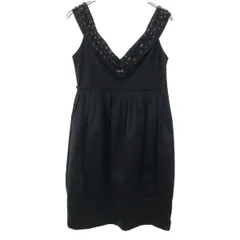 ZARA WOMAN ザラウーマン ノースリーブ ミニワンピース M ブラック ビジュー装飾 レディース 古着