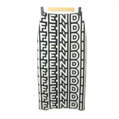 フェンディ FENDI 美品 × マークジェイコブス 22年 ロングスカート タイト ウエストゴム ロゴ イタリア製 薄手 38 約Mサイズ 白 ホワイトのサムネイル