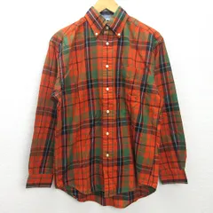 G■トミーヒルフィガー/TOMMYHILFIGER 長袖BDシャツ/チェック柄【S】オレンジ/men's/154【中古】■