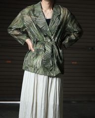 botanical art sheer tailored shirt jacket ボタニカル柄 シアー 透け感 テーラード シャツ ジャケット オリーブ 70s 80s