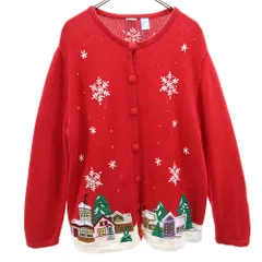 holidayeditions 雪柄 長袖 カーディガン セーター レッド ニット レディース 古着 【240131】