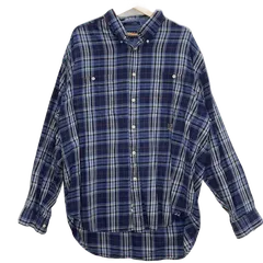 90's vintage TOMMY HILFIGER トミーヒルフィガー 90年代 チェック柄 チェックシャツ 長袖 シャツ ボタンダウン ワンポイントロゴ刺繡 オーバーサイズ ビッグシルエット インドネシア製 XLサイズ ネイビー ブルー