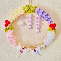 〜夫婦鶴　彩る藤〜　藤の花　リース　つまみ細工　鶴 リース　結婚記念日　結婚祝い　母の日　父の日