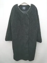 ◇ nano universe ナノ ユニバース ボア ノーカラー パイピング ダブルジップ 長袖 コート サイズ38 ブラック レディース P  【1404250004099】