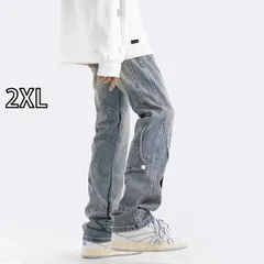 [2XL ]メンズ ファッション 服 男性用 オシャレ シンプル 大人 かっこいい 大きいサイズ ストリート 紳士服 アメリカン レトロ ブーツ カット ジーンズ ウォッシュ 加工 ダメージ 加工 ストリート ストレート レッグ ワイド レッグ パンツ