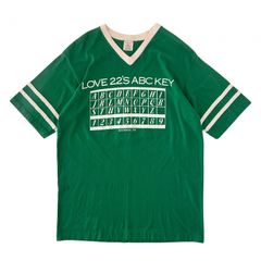 L 80s USA製 ヴィンテージ リンガーTシャツ セントパトリックデー 両面プリント Vネック アルファベット 文字 シングルステッチ グリーン ホワイト