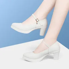 ☆ ホワイト×6cmヒール ☆ 35(22.5cm) ☆ ハイヒール パンプス 太ヒール ハイヒール パンプス プラットフォームパンプス 太ヒール おしゃれ ストラップ ヒール フォーマル 上品 結婚式 卒業式 セレモニー 厚底 チャンキーヒール 入学式