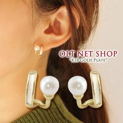 パールピアス レディース ハーフ フープ ピアス アシンメトリー アクリル 18金 18kコーティング イエローゴールド K18GP