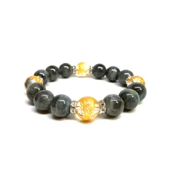 12mm 四神獣金彫水晶×ラブラドライト  パワーストーン ブレスレット天然石 運気上昇 金運 ギャンブル運 お守り （シルバー）メンズ・レディース 男性・女性 数珠ブレス 開運 ■