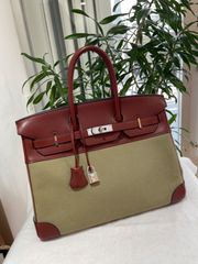 【美品】HERMES エルメス バーキン35 スイフト×トワルオフィシエ ルージュアッシュ×カーキ シルバー金具 K刻印□ コンビ 中古 ハンドバッグ トートバッグ レディース 女性用 ブランド 赤 緑 本革 レザー 希少 レア プレゼント ギフト バック