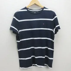 G■トミーヒルフィガー/TOMMYHILFIGER ボーダーTシャツ/コットン【M】紺/men's/87【中古】■