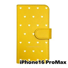 【新品未使用】 iPhone16 Pro Max 手帳型スマホ ケース ハート柄 (カバー色イエロー×ホワイト柄) ドット シンプル おしゃれ カード収納 PUレザー flip2-ip16promax-ye-20082のサムネイル