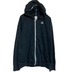 adidas ジップアップ ロゴスウェット パーカー L ブラック アディダス 裏パイル ワンポイントロゴ 古着卸 アメリカ仕入 a701-6374