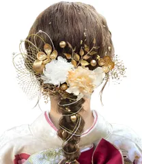 七五三 ドライフラワー 浴衣に 金箔 袴 和玉 着物 和装 組紐 振袖 水引き 卒業式 かすみ草 成人式 網型飾り 【9色展開】 専用ケース付き 髪飾り A1101 [JZOON]