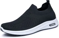 Fuji-cellar ニットスニーカー メンズ 紐なし 通気性 スリップオン ナースシューズ 超軽量 作業靴 疲れにくい ルームシューズ 27.0 cm(ブラック,  26.5 cm)