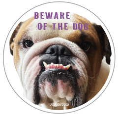 送料無料　bulldog  ブルドッグ　ステッカー「ブルドッグ　Beware of the dog　ステッカー」（約６０ｍｍ）