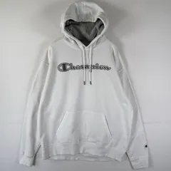 古着 チャンピオン Champion パーカー スウェット プルオーバー 大きいサイズ フーディ ビッグロゴワッペン刺繍 XL  ホワイト メンズ