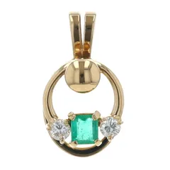 K18YG イエローゴールド ネックレストップ ダイヤモンド エメラルド サークル 振り子 ムービング【新品仕上済】【zz】【中古】